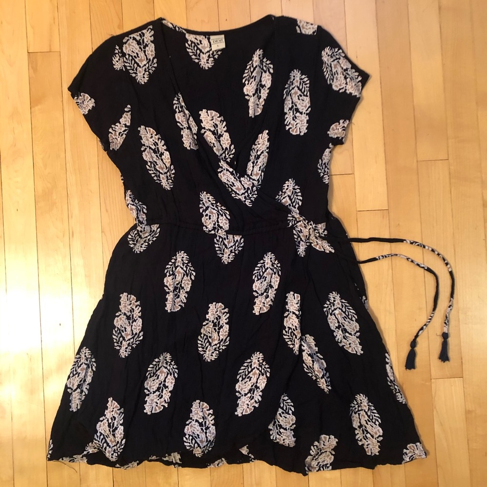 Devi Navy Blue & White Pattern Dress SZ Large